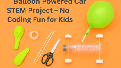 Balloon powered car STEM project for kids fun DIY science activity teaching motion and energy