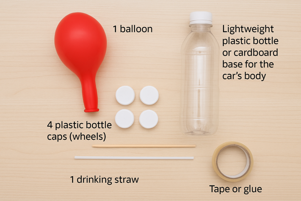Materials for balloon powered car STEM project.